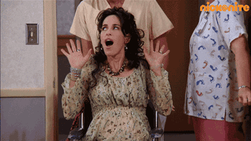 Janice from &quot;Friends&quot; sitting in a wheelchair saying, &quot;Oh my god!&quot;
