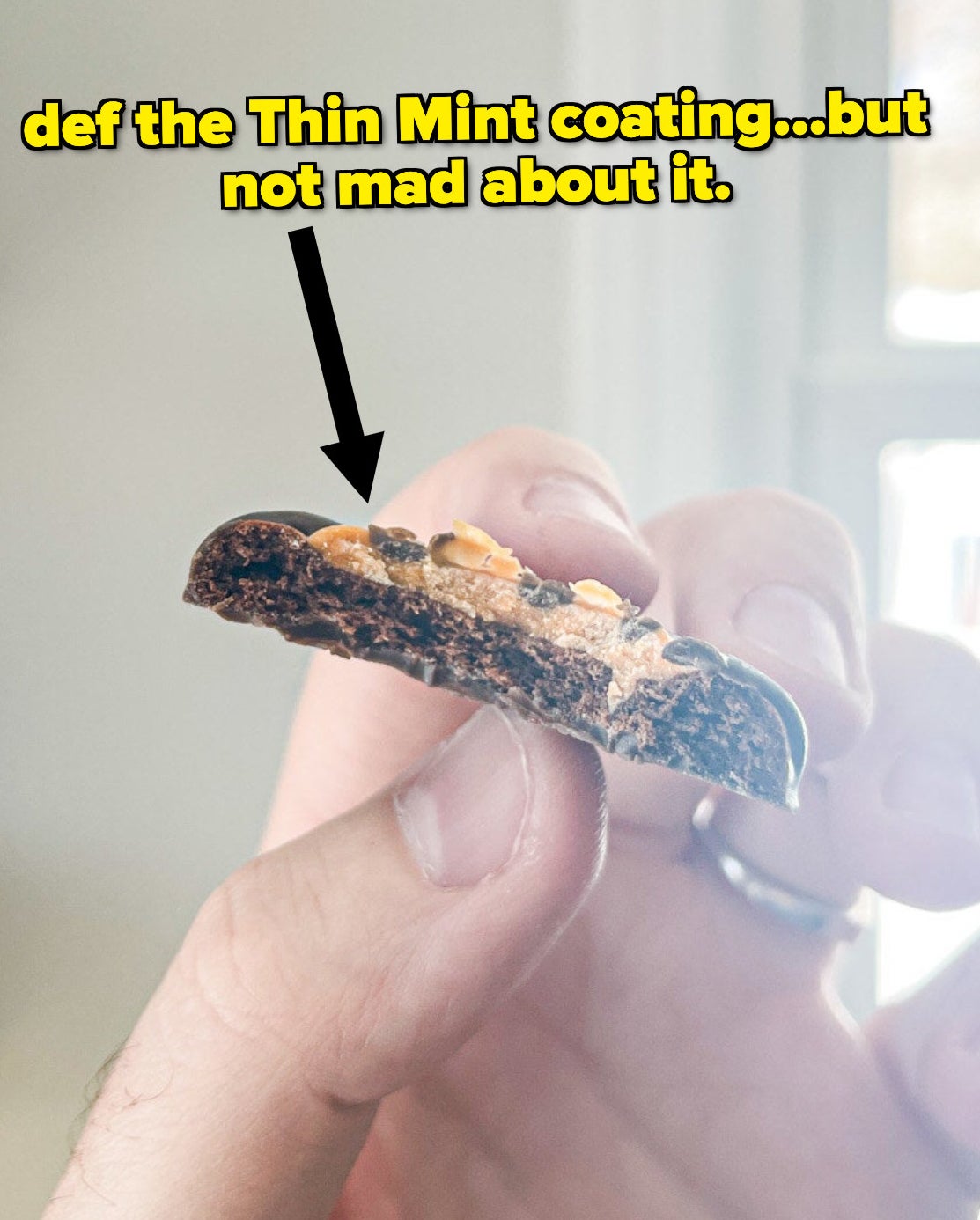 Close up of the bitten cookie with annotation