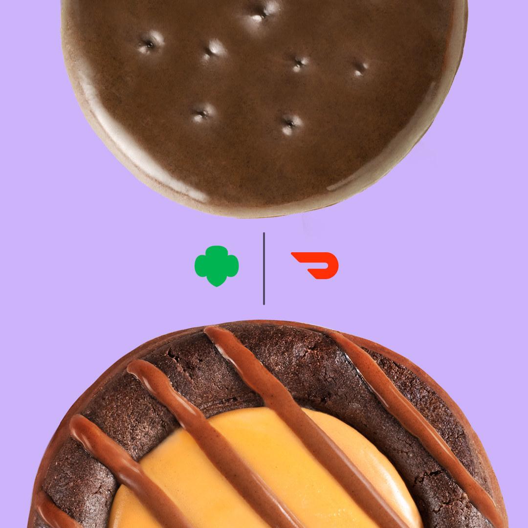 Promo image for Girl Scout Cookies partnering with DoorDash for delivery