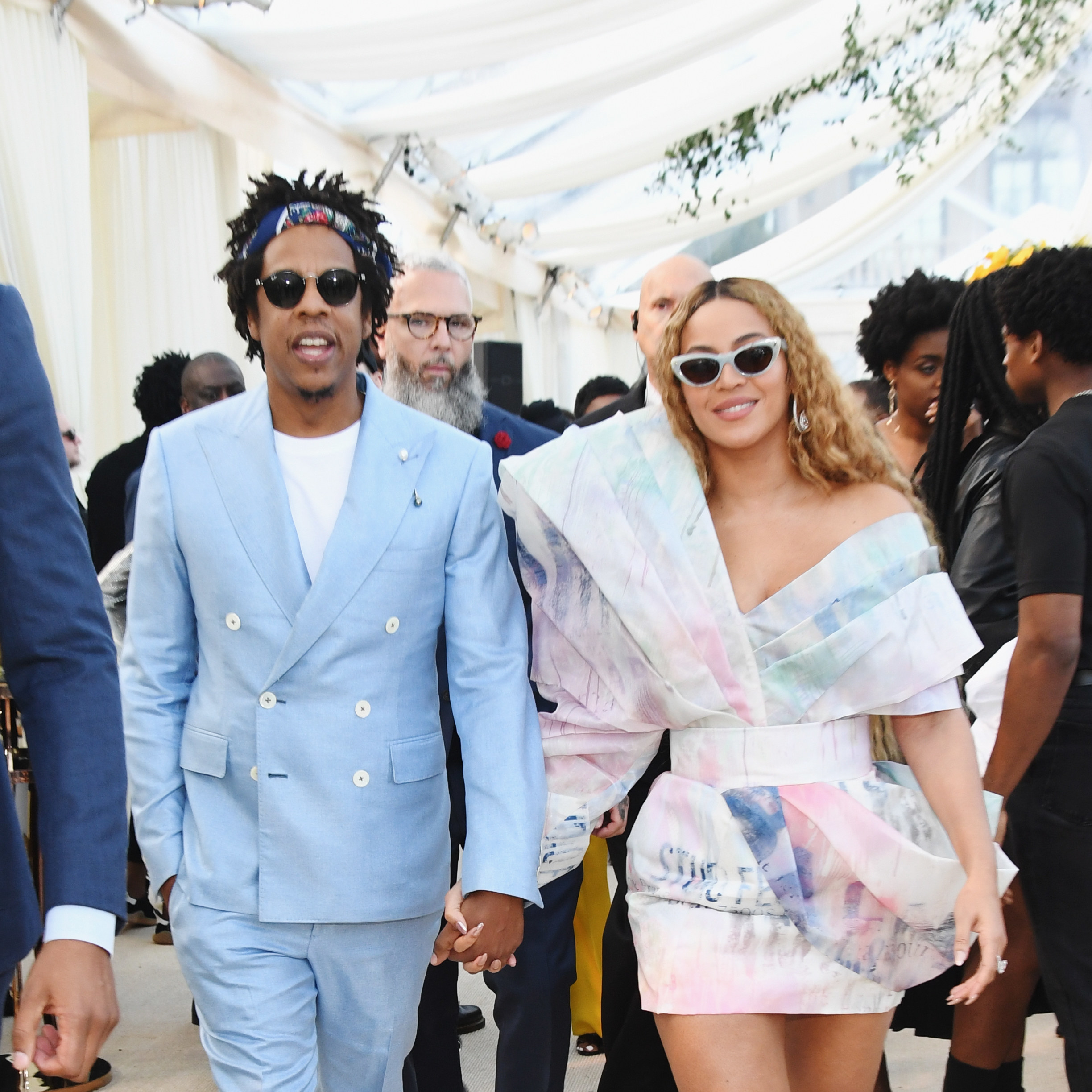 Jay-Z and Beyonce wearing pastel outfits to the Roc Nation brunch in 2019