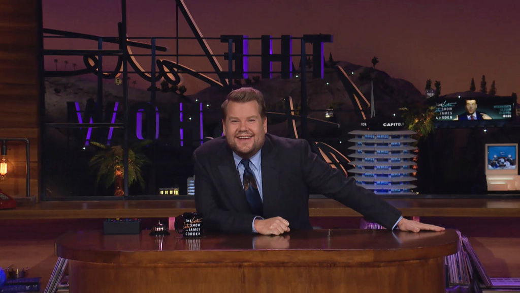 James Corden behind his desk on the Late Late Show