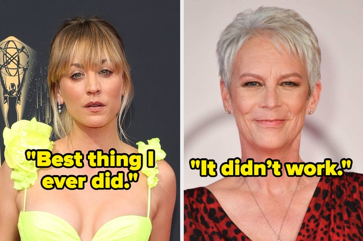Kaley Cuoco with the caption “Best thing I ever did” and Jamie Lee Curtis with the caption “It didn’t work”