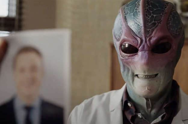 Still of Harry as an alien from Resident Alien