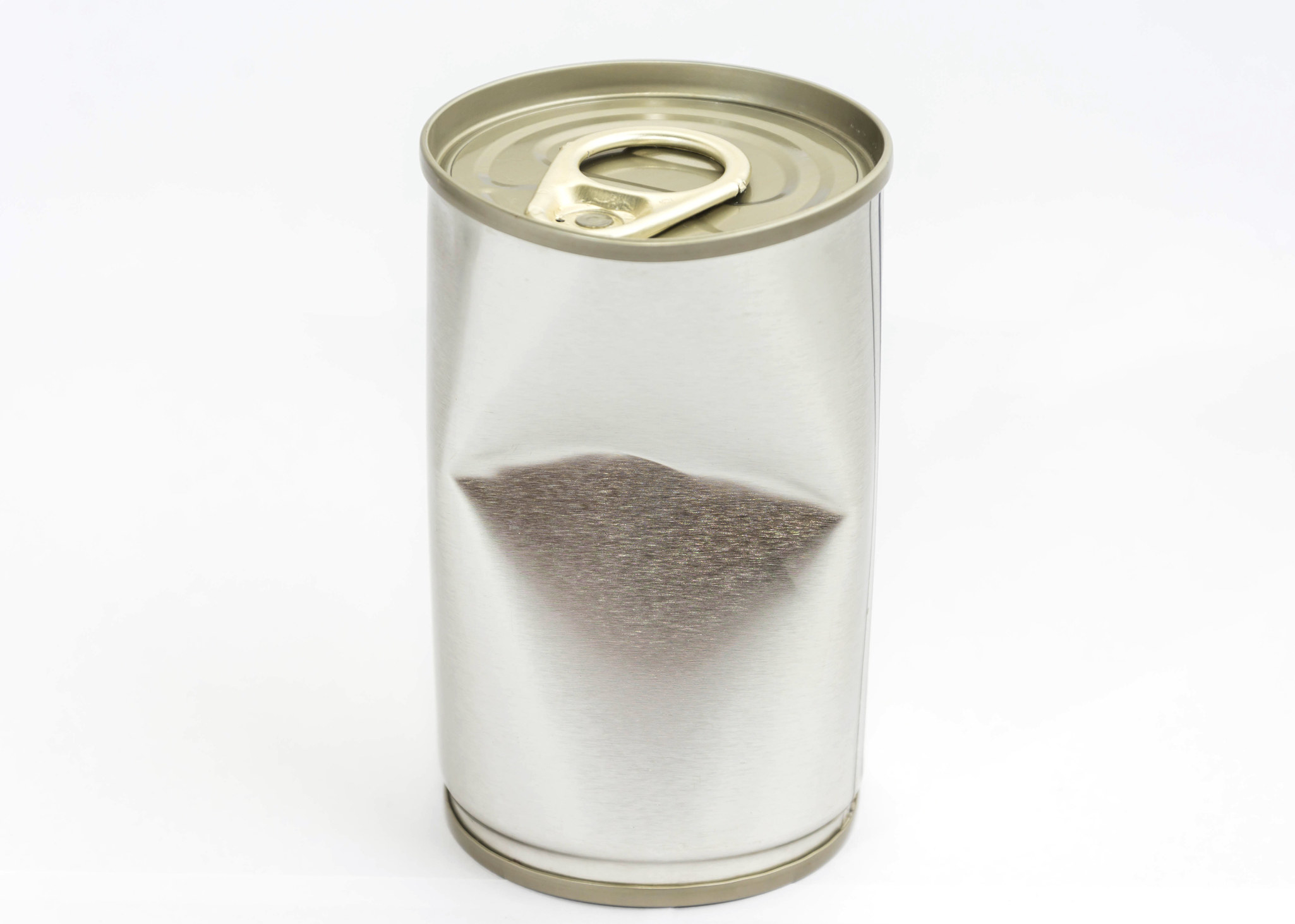 A can with a deep dent