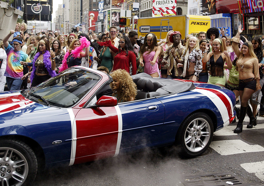 beyonce is driving a union jack car