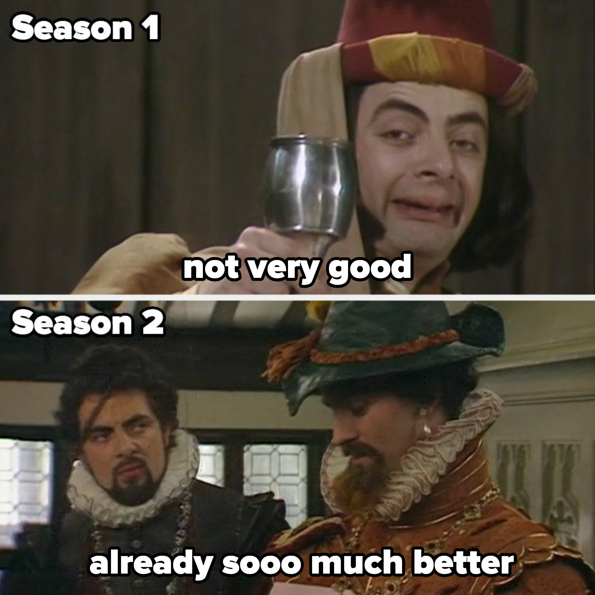 season 1 labeled &quot;not very good&quot; and season labeled &quot;already sooo much better&quot;