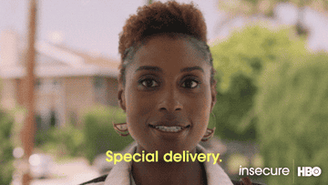 Issa Rae saying &quot;special delivery&quot; on hbo