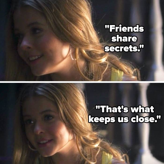 Ali saying &quot;Friends share secrets; that&#x27;s what keeps us close&quot; on Pretty Little Liars