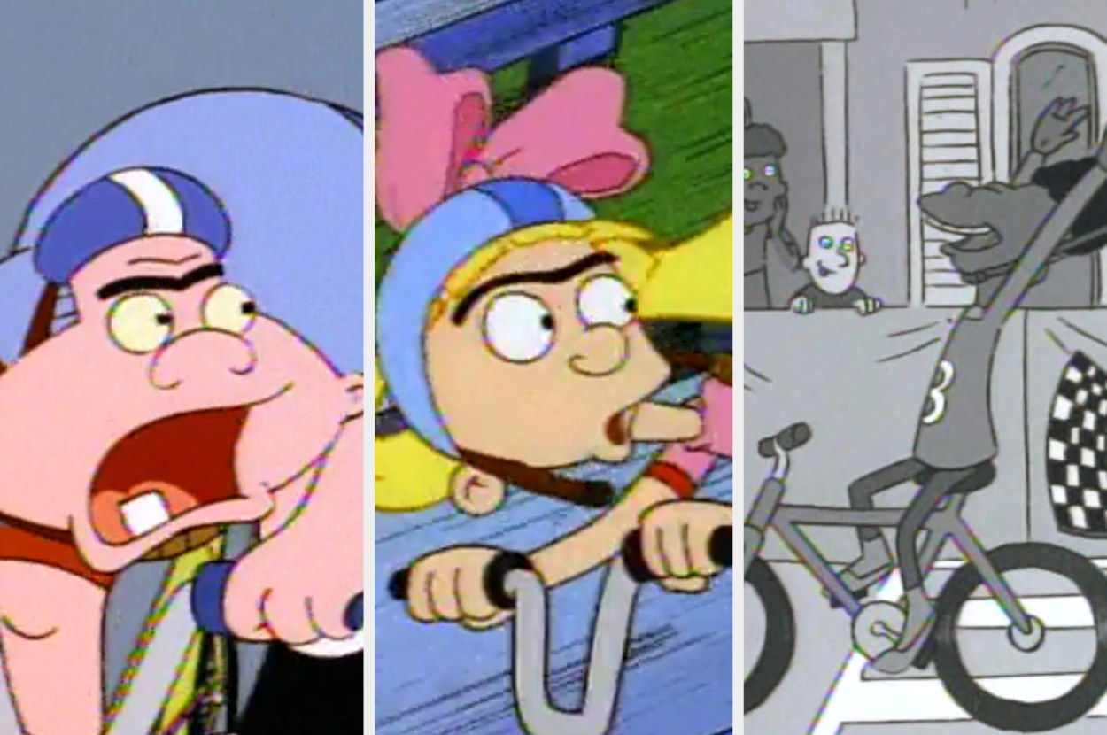 Gerald beats Helga and Harold in a bike-a-thon