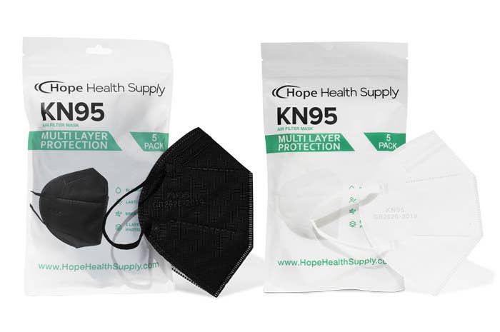 KN95 masks in the colors black and white