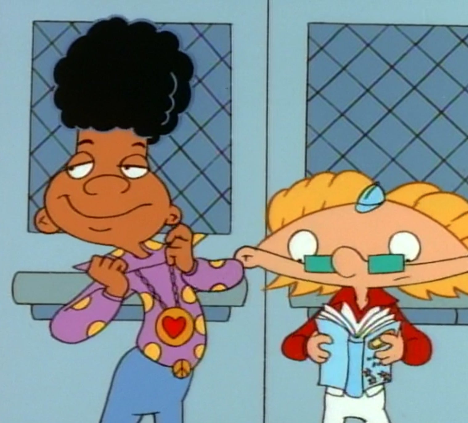 Arnold and Gerald arrive at a sixth grade dance wearing stylish outfits