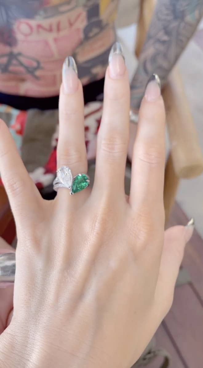 A close up of Megan Fox's engagement ring