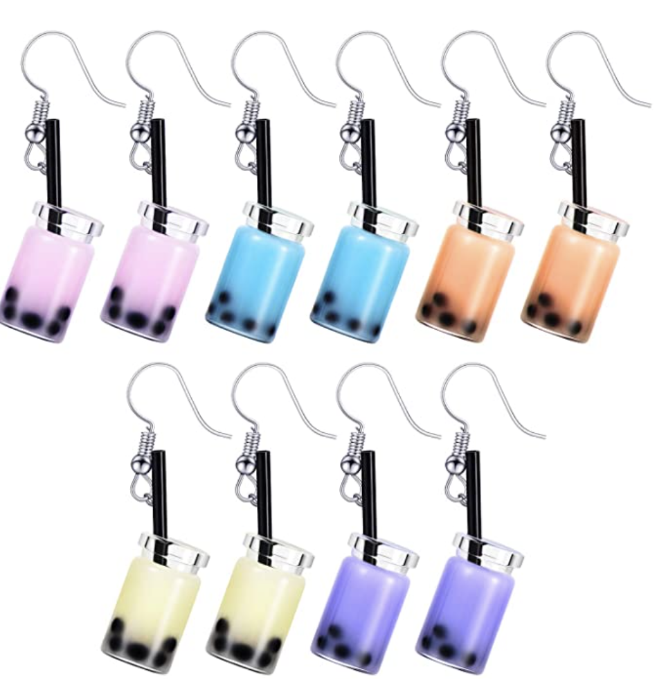 bubble tea earrings in various colors
