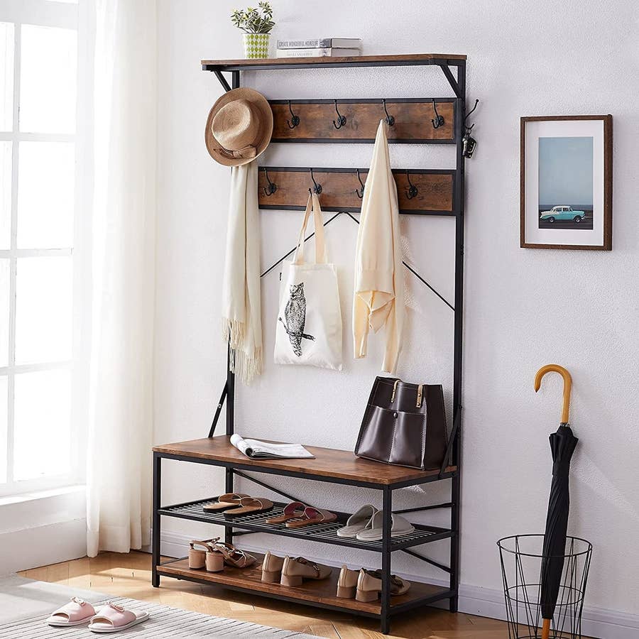 Shoe Rack and Coat Hooks Package Hallway Mudroom Bootroom Porch Shoe  Bench/coat Hooks With Hat Shelf SMALL 2 Sizes CHOOSE COLOUR 