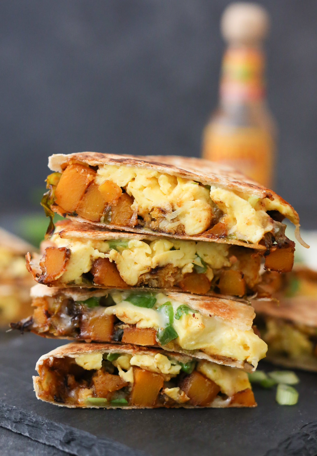 A stack of breakfast quesadillas.