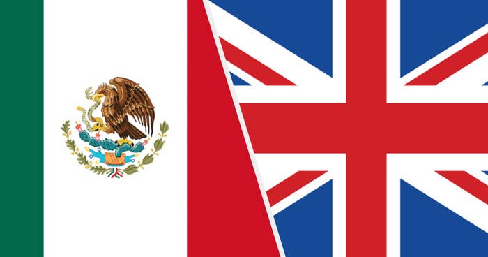 Side by side image shows and Mexican and UK flags