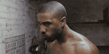 Adonis Creed hypes himself up before a fight