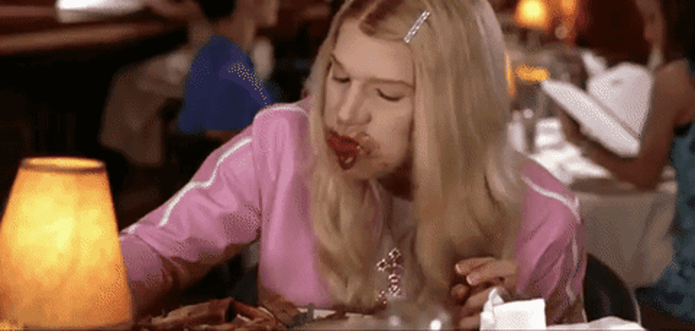 White Chicks: Marlon Wayans as Tiffany Wilson is seen eating very messy, and picking food up with her hands