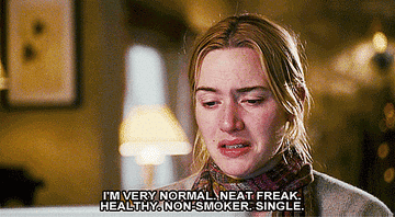 Kate Winslet as Iris in The Holiday is seen crying while looking at her computer and saying I&#x27;m very normal neat freak healthy non smoker single