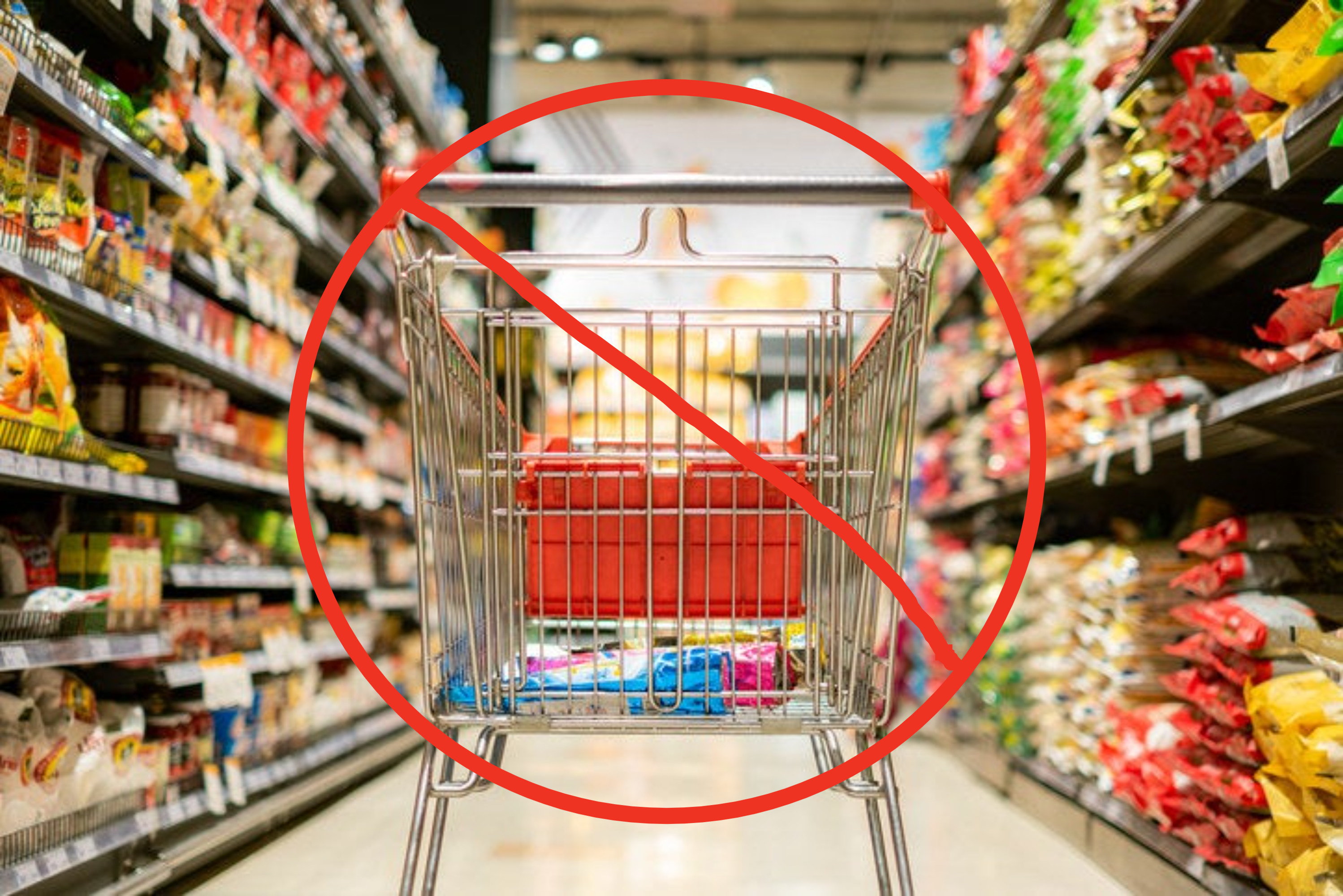 A shopping cart that&#x27;s been circled and crossed out