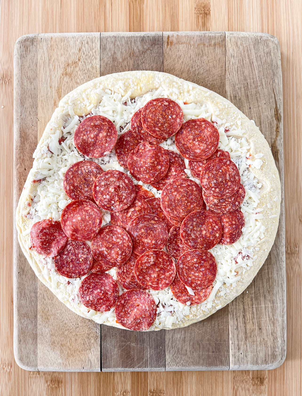 Pepperoni pizza before being cooked