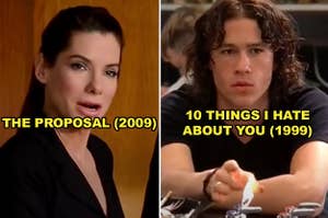 Sandra Bullock in The Proposal and Heath Ledger in 10 Things I Hate About You