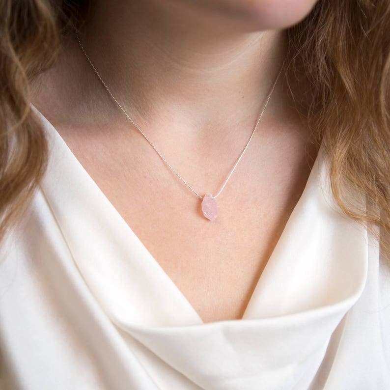 rose quartz necklace with silver chain