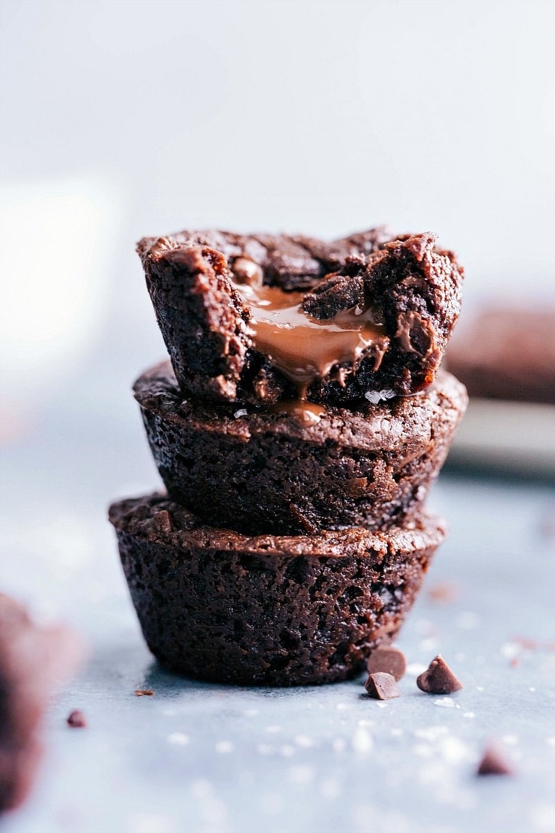 Stacked molten lava brownie bites