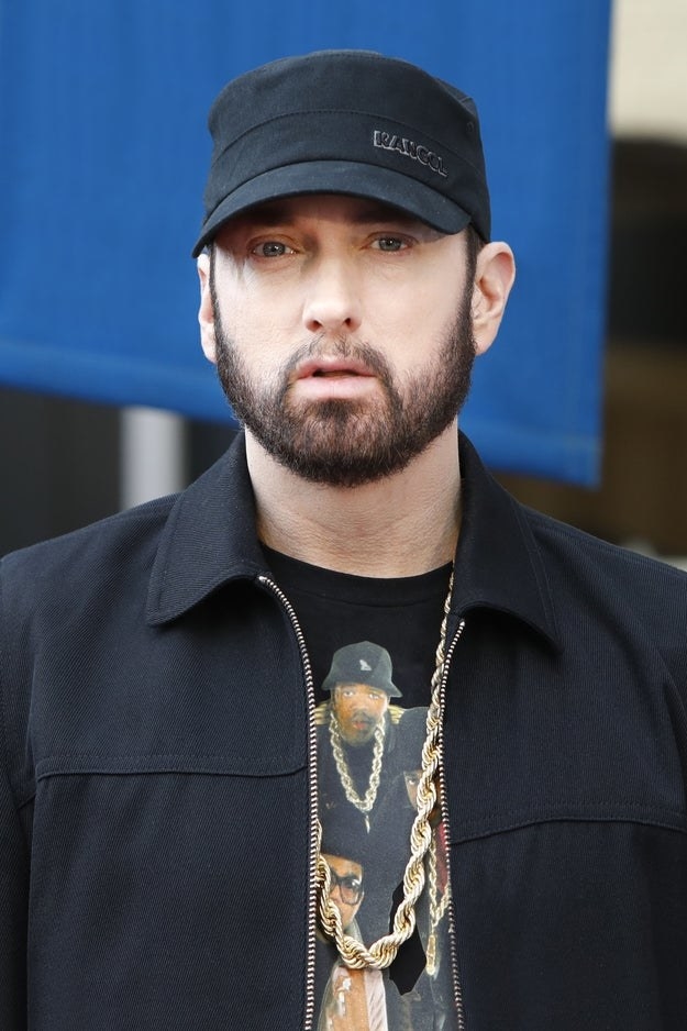 Eminem a.k.a. Marshall Bruce Mathers III attends a ceremony honoring Curtis &quot;50 Cent&quot; Jackson with a star on the Hollywood Walk of Fame
