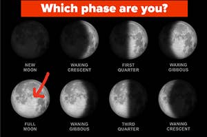 "Which phase are you?" is written above various moon phases