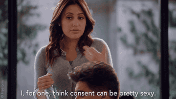woman saying consent can be sexy while waving her arms