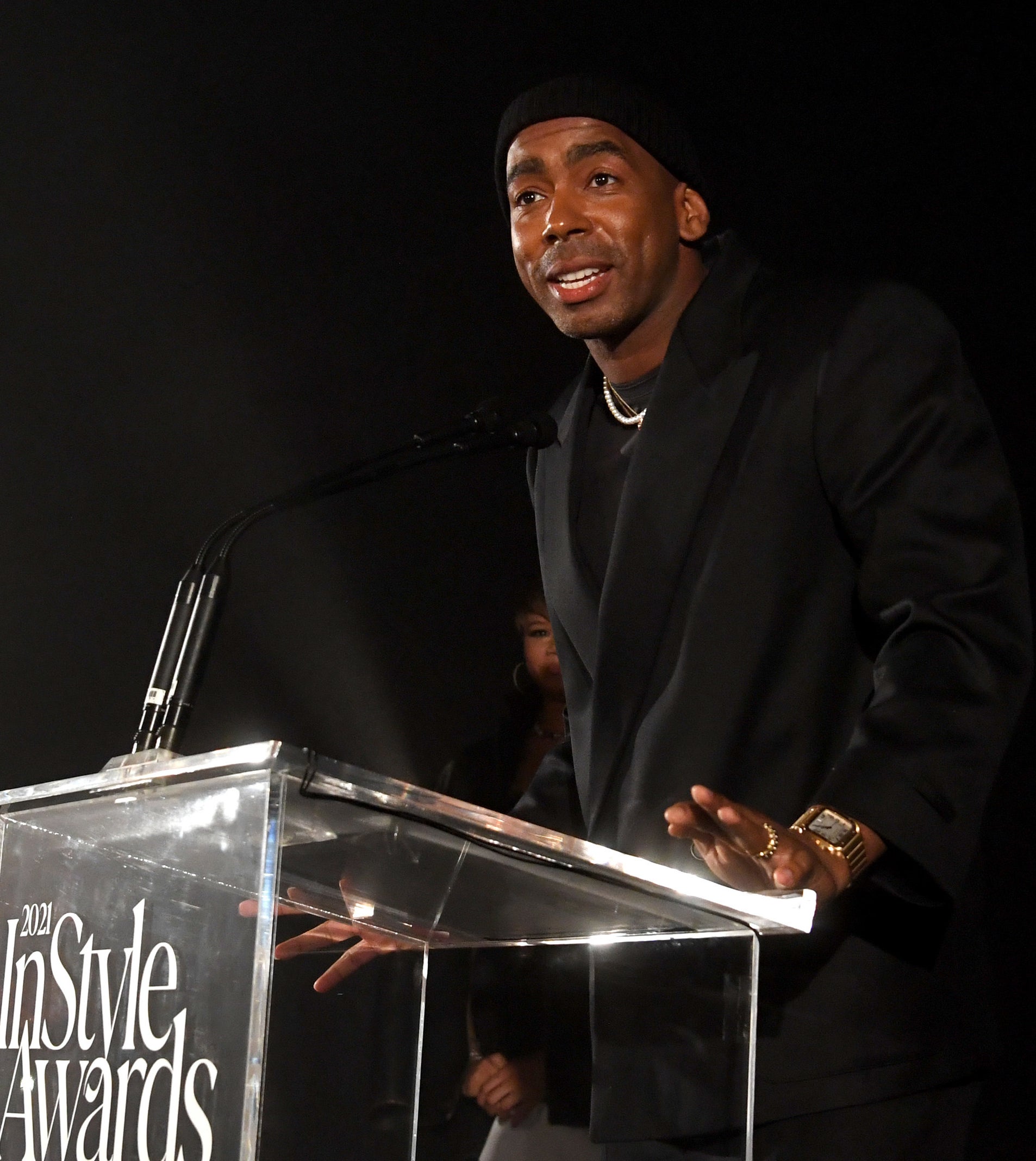 Jason Bolden accepts the Voice of Style Award onstage during the 2021 InStyle Awards at The Getty Center