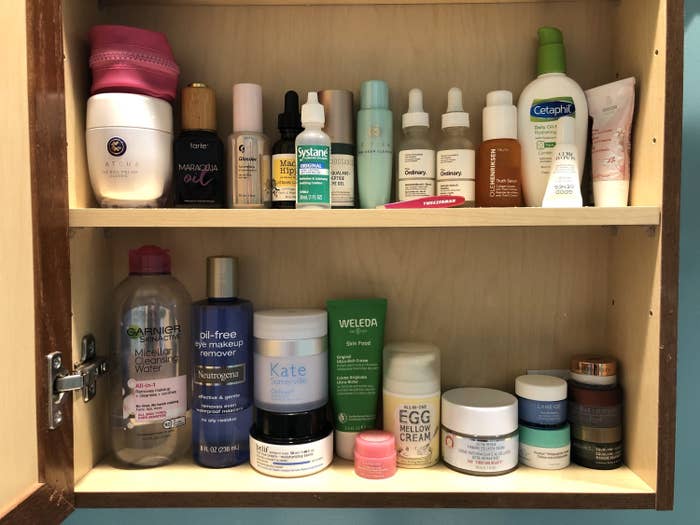 The author&#x27;s medicine cabinet, with skincare products