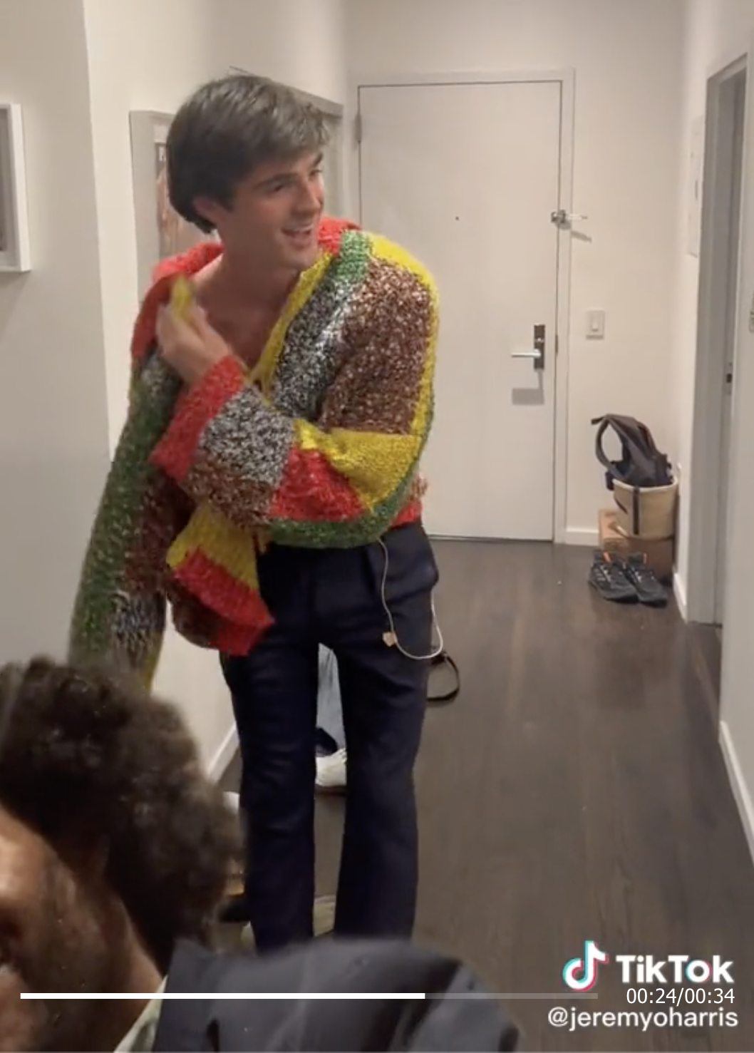 A video of Jacob Elordi dancing in a knit sweater