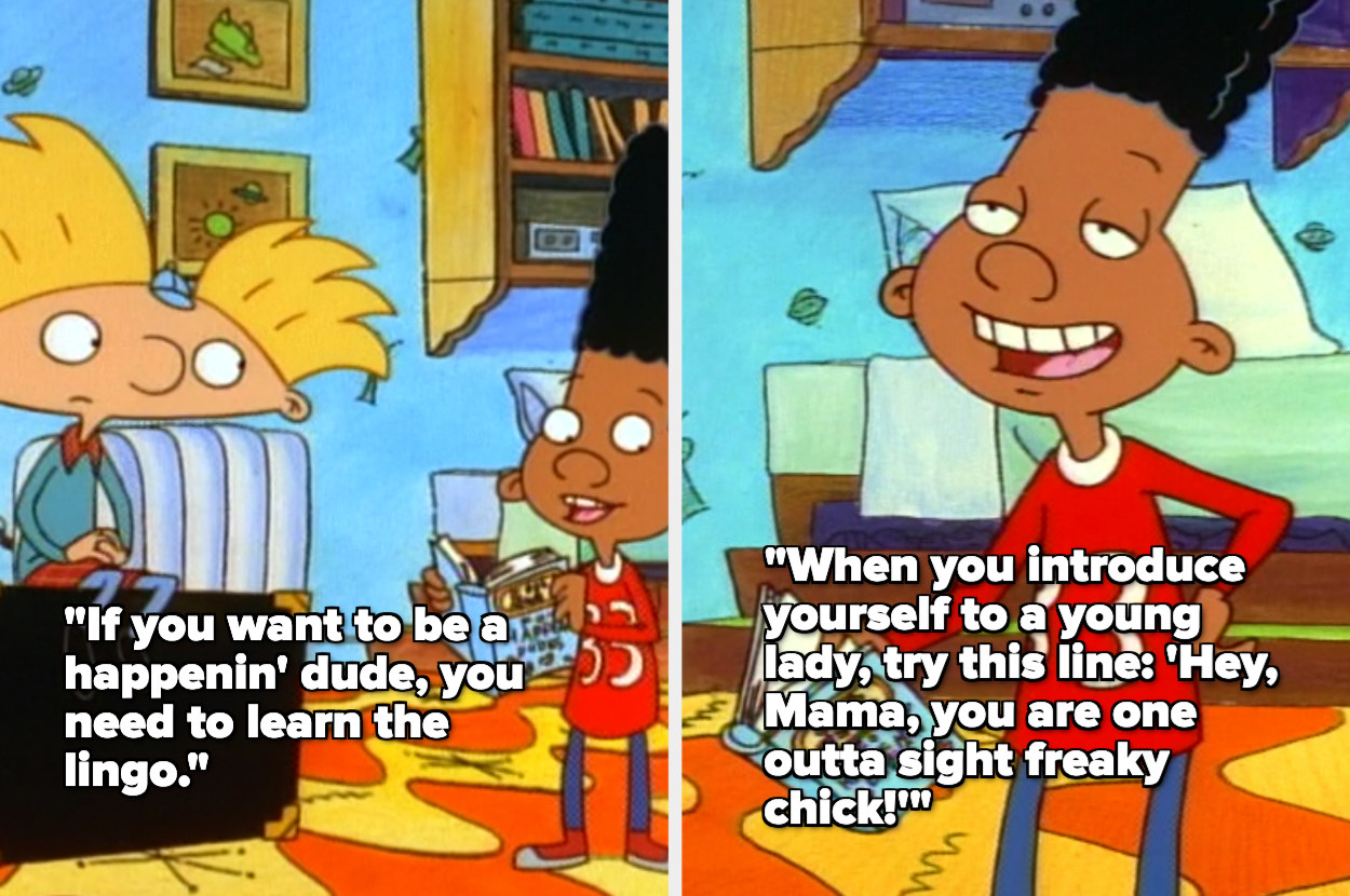 Gerald reads Arnold a line to use when greeting women that he learned from a book