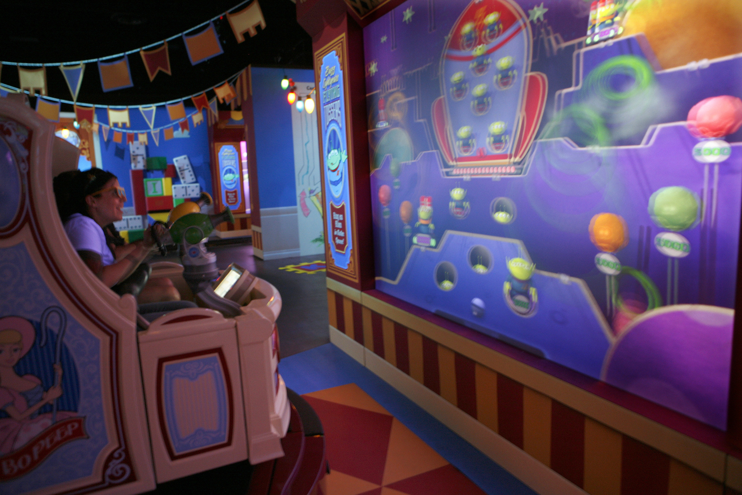 Inside of the Toy Story Mania! ride