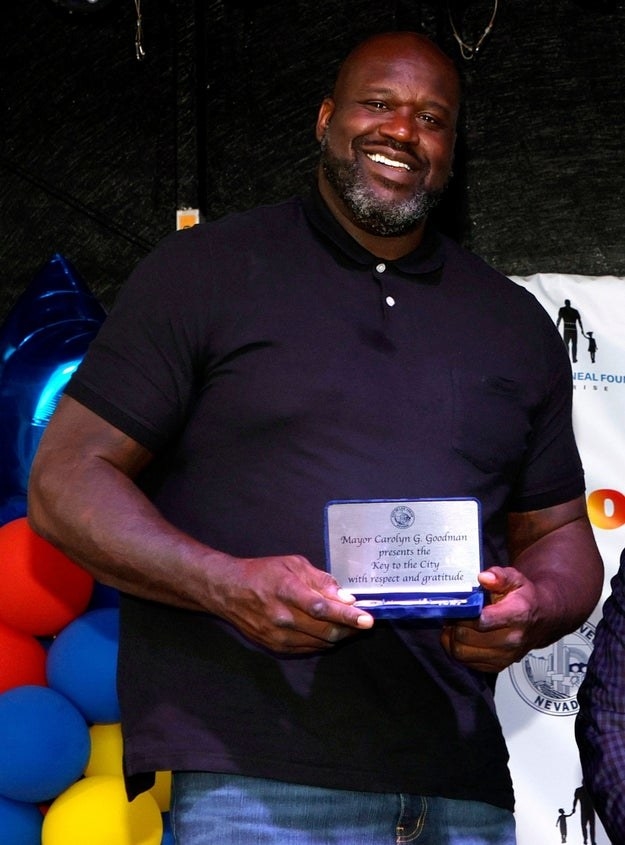 Shaquille O&#x27;Neal smiles as he is presented with a ceremonial key to Las Vegas