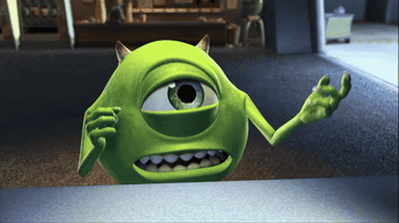 Mike Wazowski from &quot;Monster&#x27;s Inc&quot; thinking hard about something then slamming his hands down and saying &quot;...listen, i need a favour&quot;.