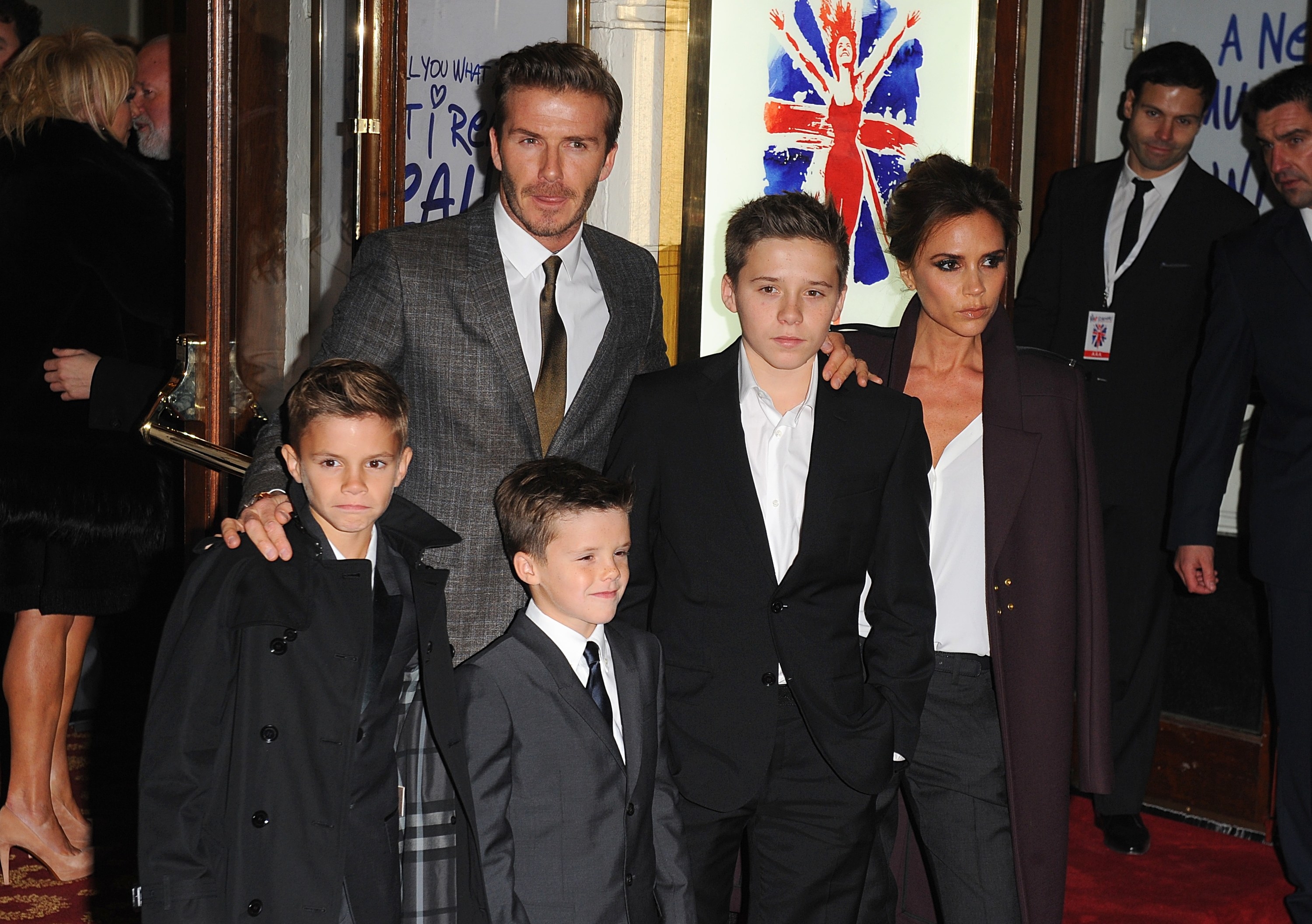 David and Victoria Beckham with their children Romeo, Cruz, and Brooklyn