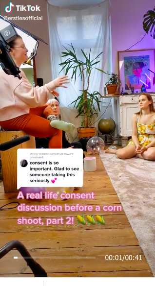 Karyn talking about consent with a group of models