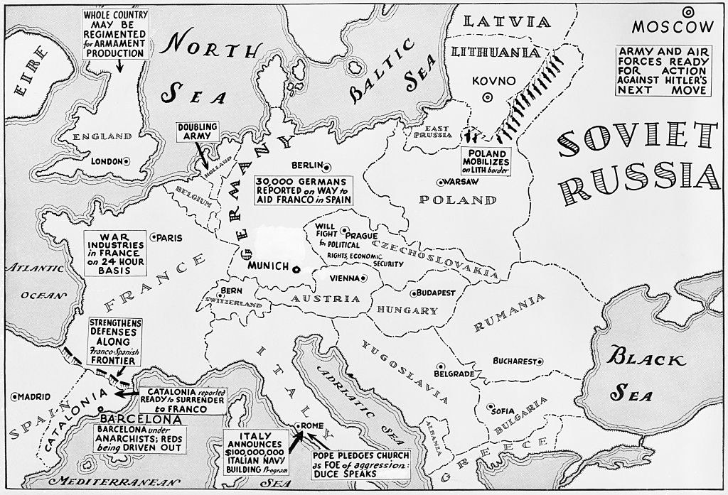 Map of 1938 Europe after German invasion of Poland