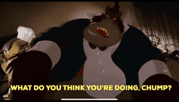 cartoon gorilla bouncer in a tux saying what do you think you&#x27;re doing, chump?