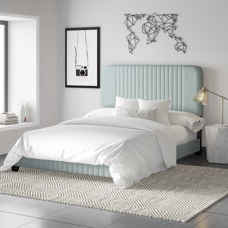 light blue upholstered bed frame