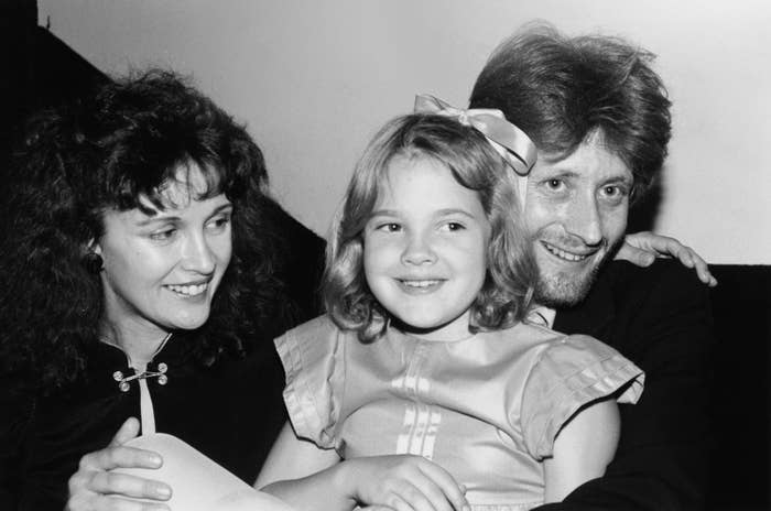 An old photo of Jaid Barrymore, Drew Barrymore, and John Blyth Barrymore