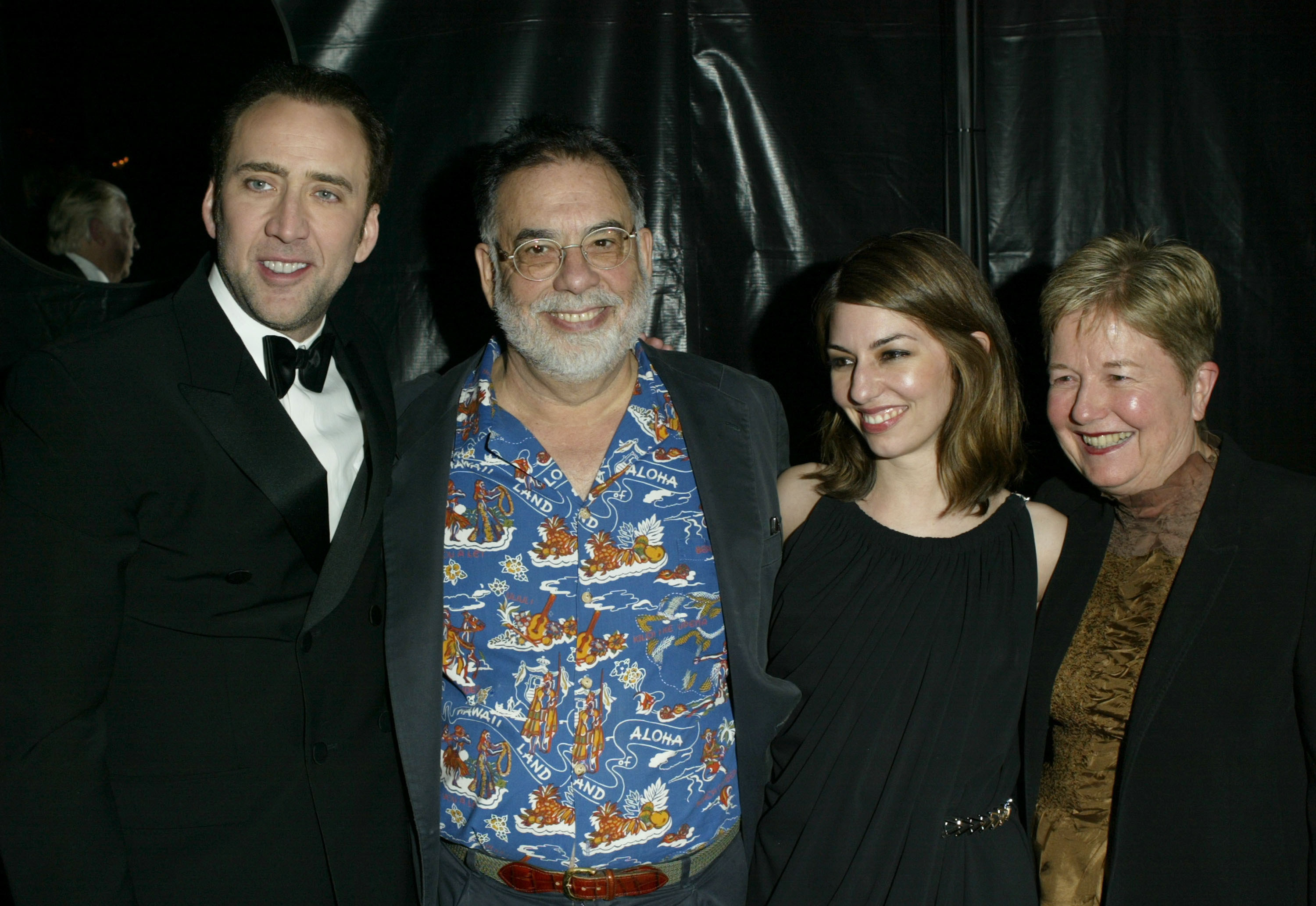 Nicolas Cage Coppola, Francis Ford Coppola, Sofia Coppola, and Eleanor Coppola smiling