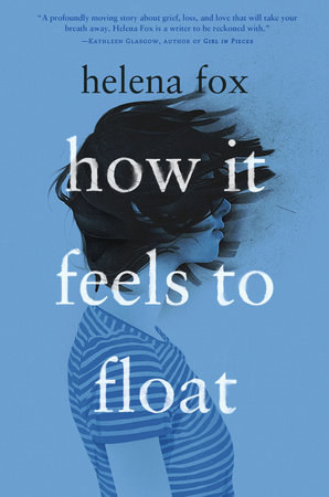 Blue background and blue filtering of a teen girl with hair being blown forward covering her face for the book cover How it Feels to Float by Helena Fox