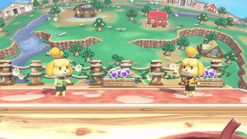 &quot;Animal Crossing&quot; character Isabelle attacking another Isabelle with a fishing rod in &quot;Super Smash Bros Ultimate&quot;