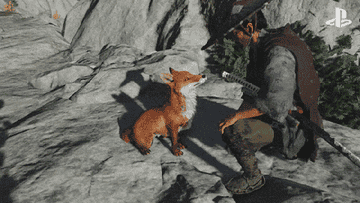 A samurai called Jin Sakai petting a fox in &quot;Ghosts of Tsushima&quot;