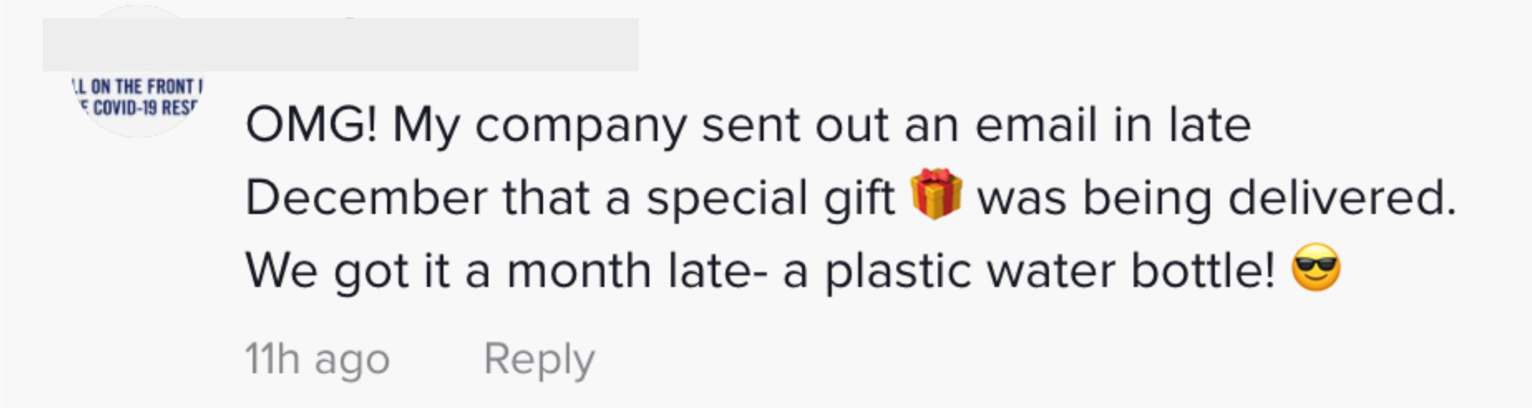 My holiday gift was a plastic water bottle