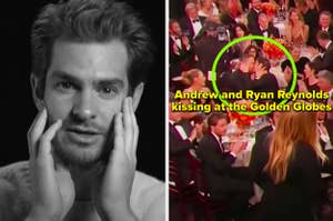 Andrew Garfield and Ryan Reynolds kissing